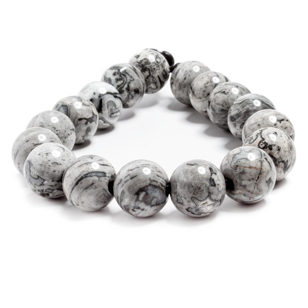 12mm Silver Leaf Jasper large hole plain rounds 7.5 inches 17 beads - The Bead Traders