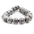 12mm Silver Leaf Jasper large hole plain rounds 7.5 inches 17 beads - The Bead Traders