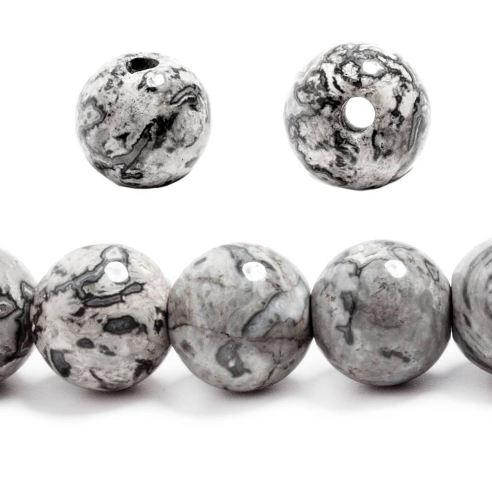 12mm Silver Leaf Jasper large hole plain rounds 7.5 inches 17 beads - The Bead Traders