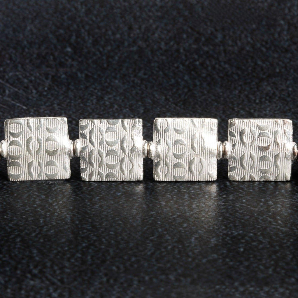 12mm Silver Plated Copper Crescent Embossed Squares - The Bead Traders