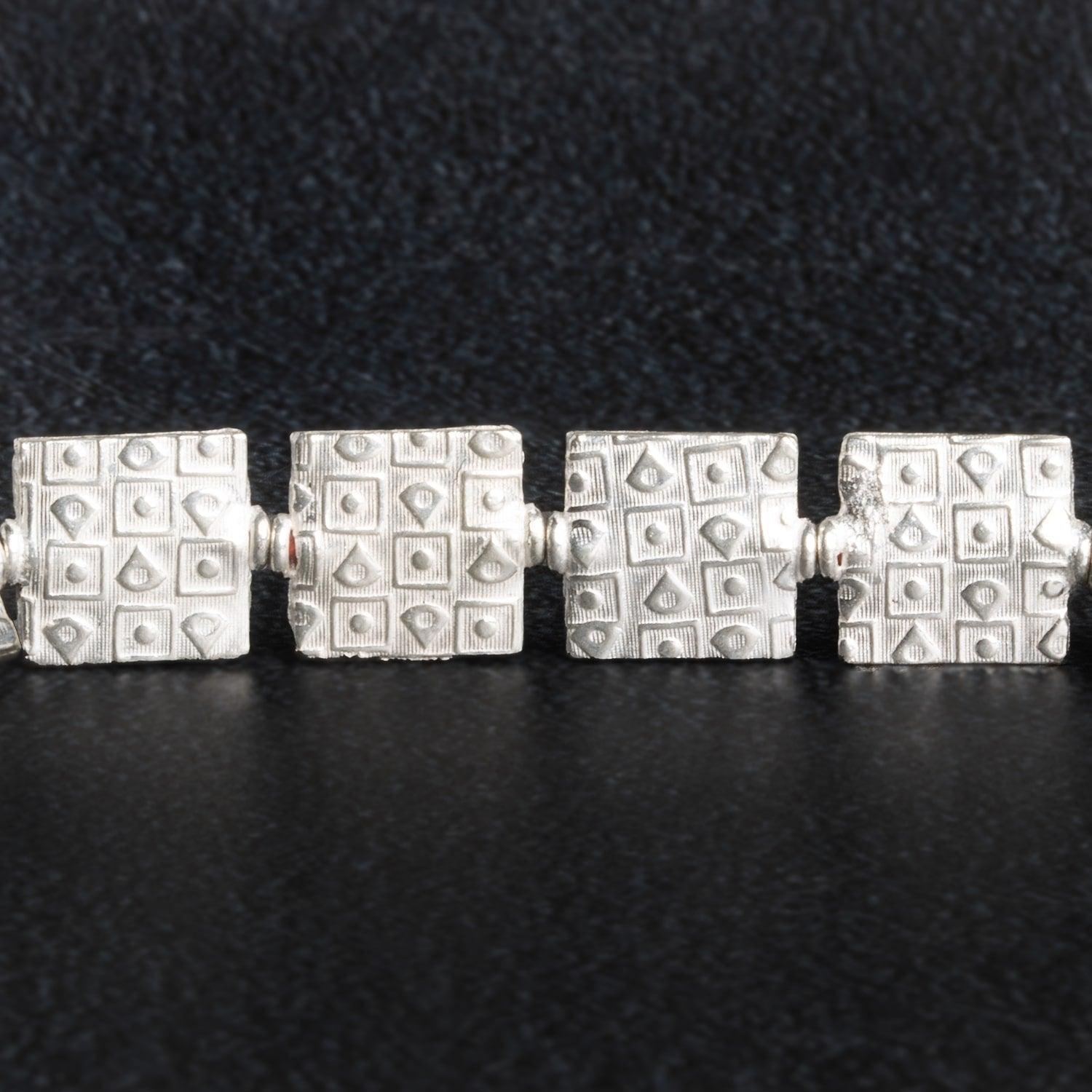 12mm Silver Plated Copper Geometric Embossed Squares - The Bead Traders