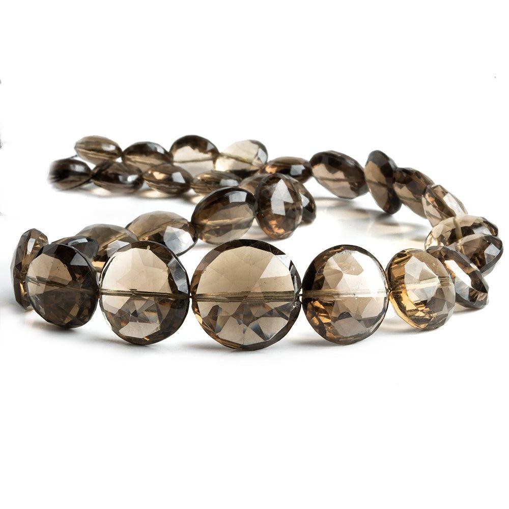 12mm Smoky Quartz Faceted Coin Beads 12 inch 29 pieces - The Bead Traders