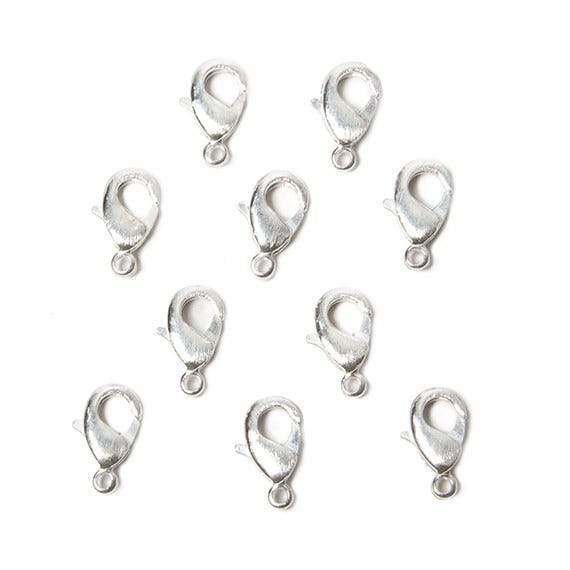 12mm Sterling Silver plated Brushed Lobster Clasp Set of 10 - The Bead Traders