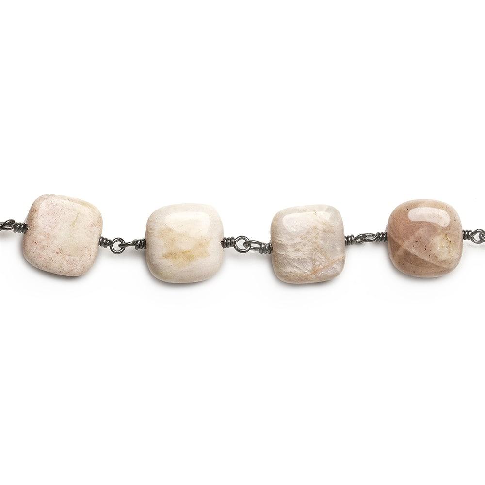 12mm Sunstone plain cushion Black Gold Chain by the foot 16 beads - The Bead Traders