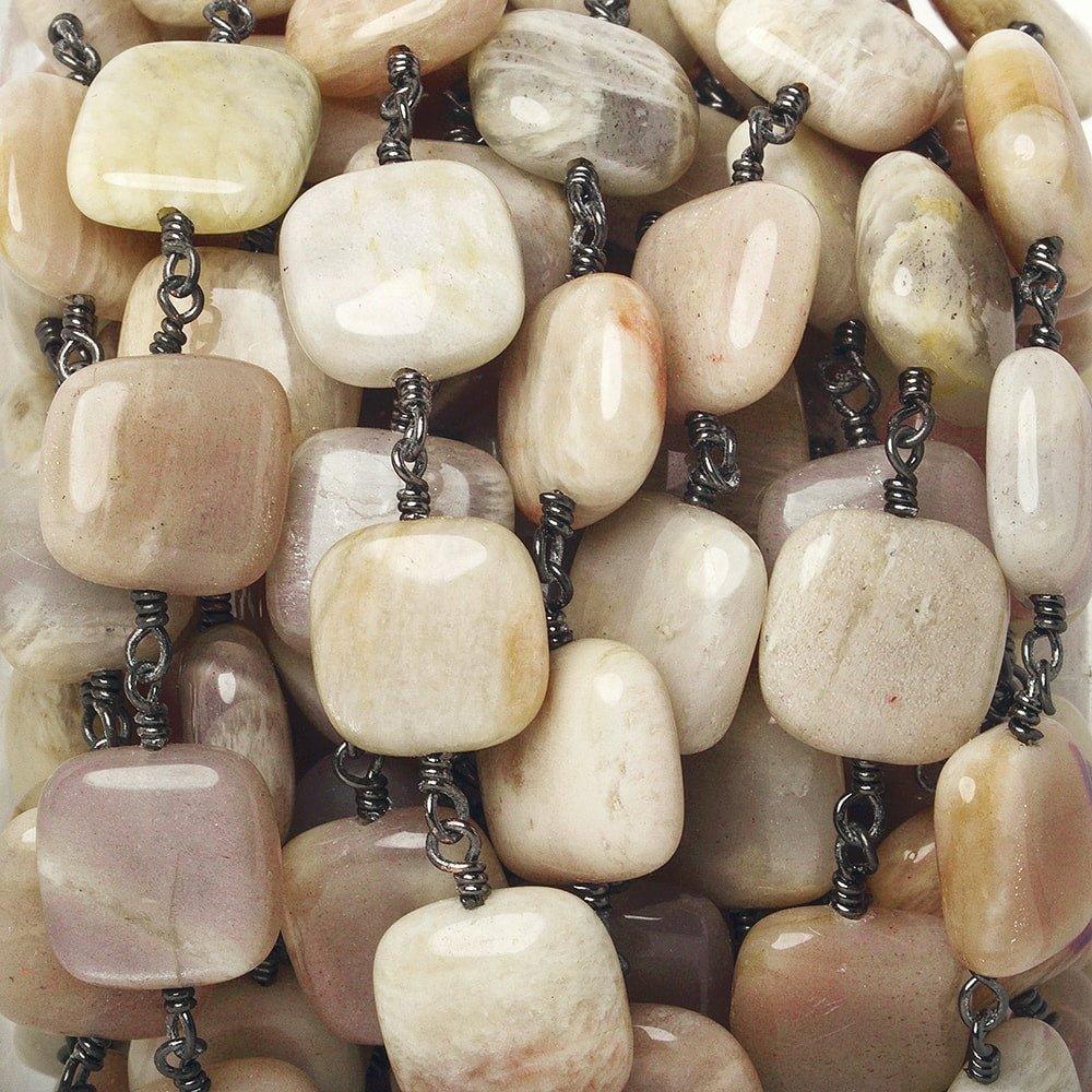 12mm Sunstone plain cushion Black Gold Chain by the foot 16 beads - The Bead Traders