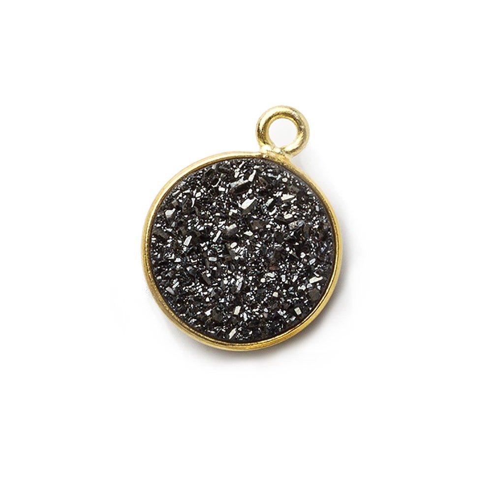 12mm Vermeil Bezel Platinum Grey Drusy Coin Pendant 1 piece - The Bead Traders