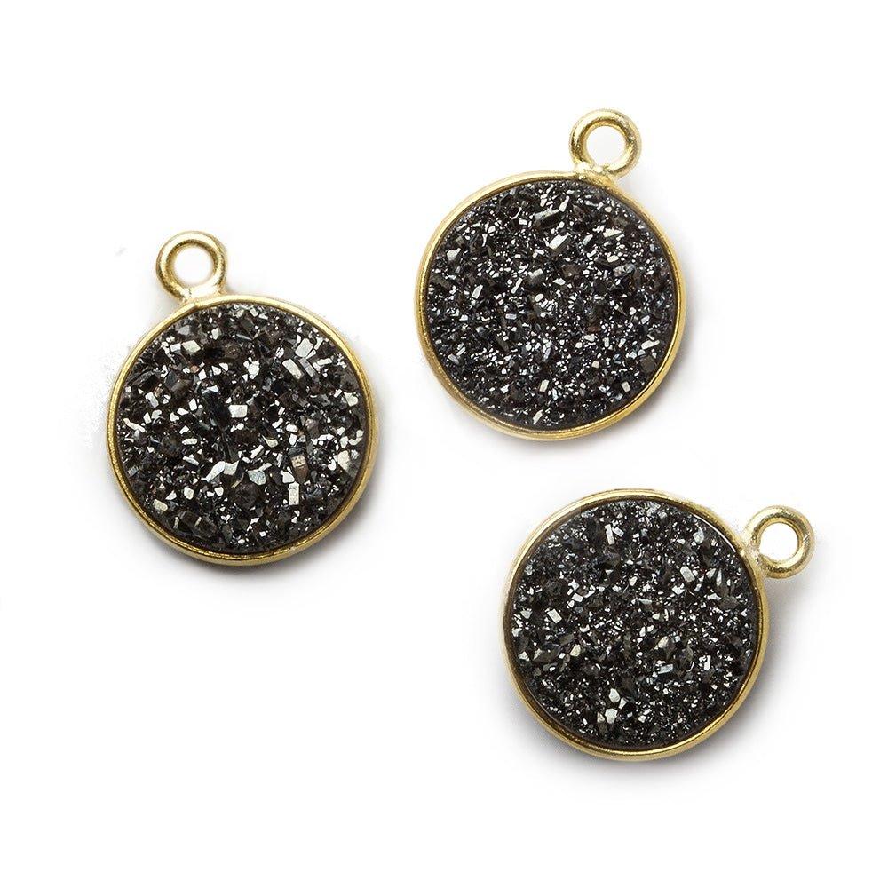 12mm Vermeil Bezel Platinum Grey Drusy Coin Pendant 1 piece - The Bead Traders