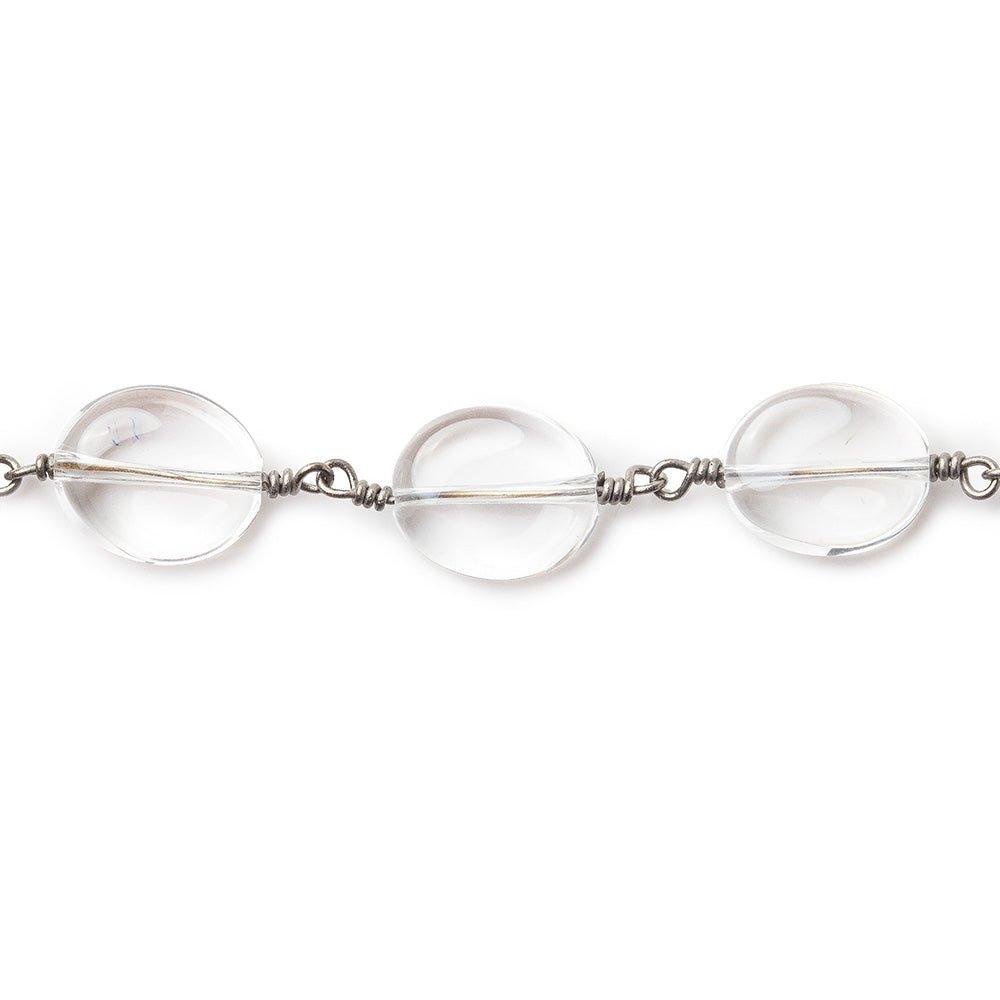 12x10mm Crystal Quartz plain ovals Black Gold plated Chain 17 pcs - The Bead Traders