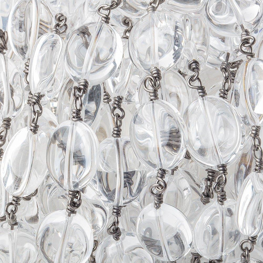 12x10mm Crystal Quartz plain ovals Black Gold plated Chain 17 pcs - The Bead Traders