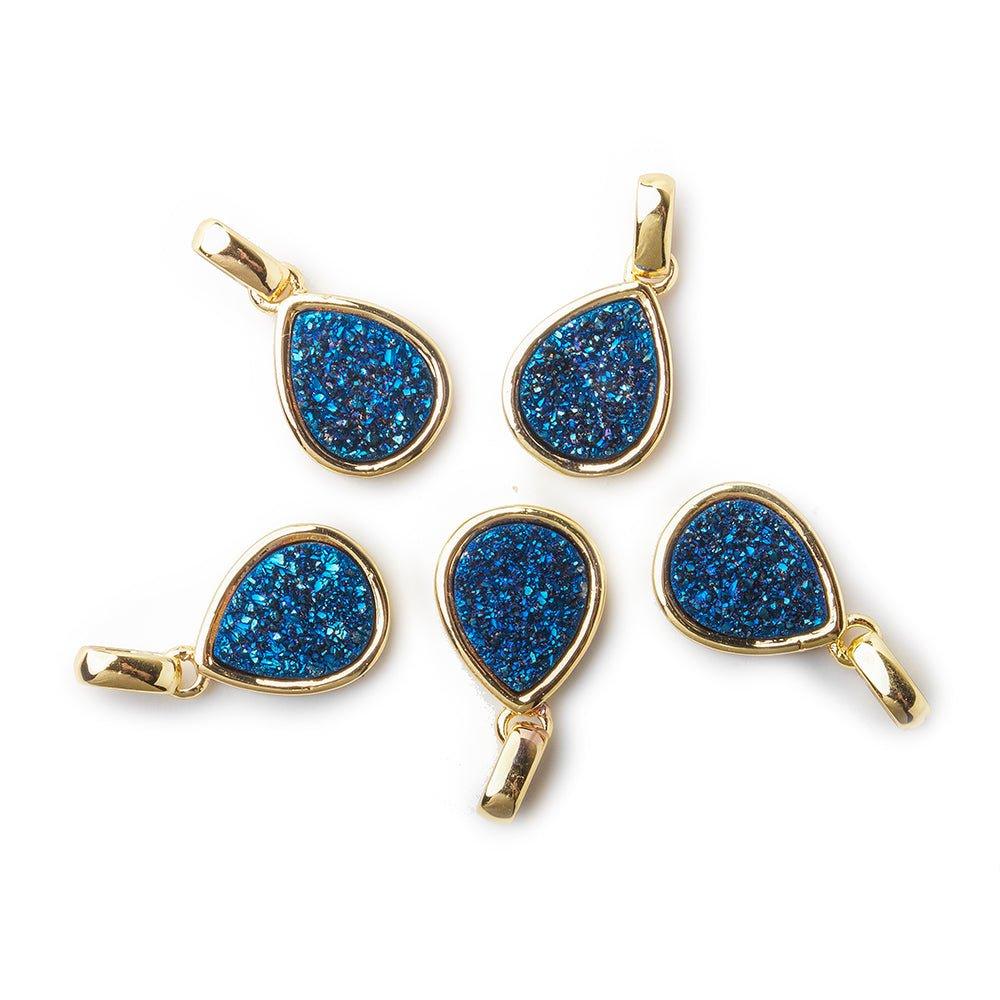 12x10mm Goldtone Bezel Mystic Azure Blue Drusy Pear Pendant with Bail 1 piece - The Bead Traders