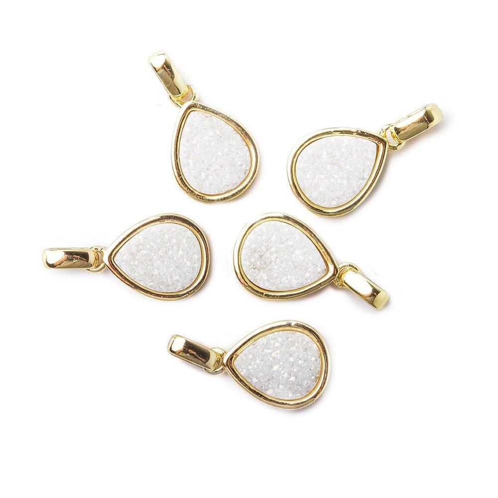 12x10mm Goldtone Bezel Mystic Pearl White Drusy Pear Pendant with Bail 1 piece - The Bead Traders