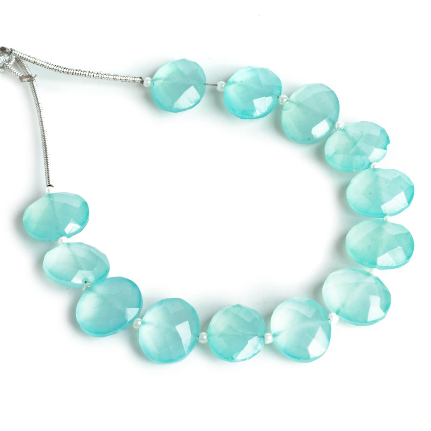 12x10mm Seablue Chalcedony Faceted Cushions 5.5 inch 13 beads - The Bead Traders