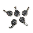 12x10mm Silvertone Bezel Metallic Black Drusy Pear Pendant with Bail 1 piece - The Bead Traders