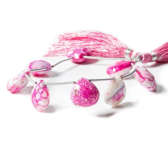 12x11-16x15mm Pink & White Crackled Agate Faceted Heart 6.5 inch 6 Beads - The Bead Traders