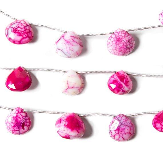 12x11-16x15mm Pink & White Crackled Agate Faceted Heart 6.5 inch 6 Beads - The Bead Traders