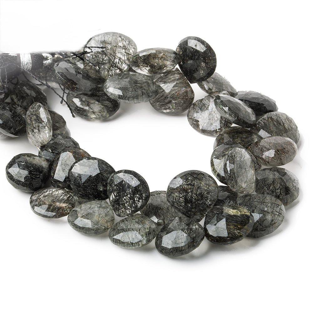 12x12-15x15mm Black Tourmalinated Quartz faceted heart beads 8 inch 40 pieces - The Bead Traders