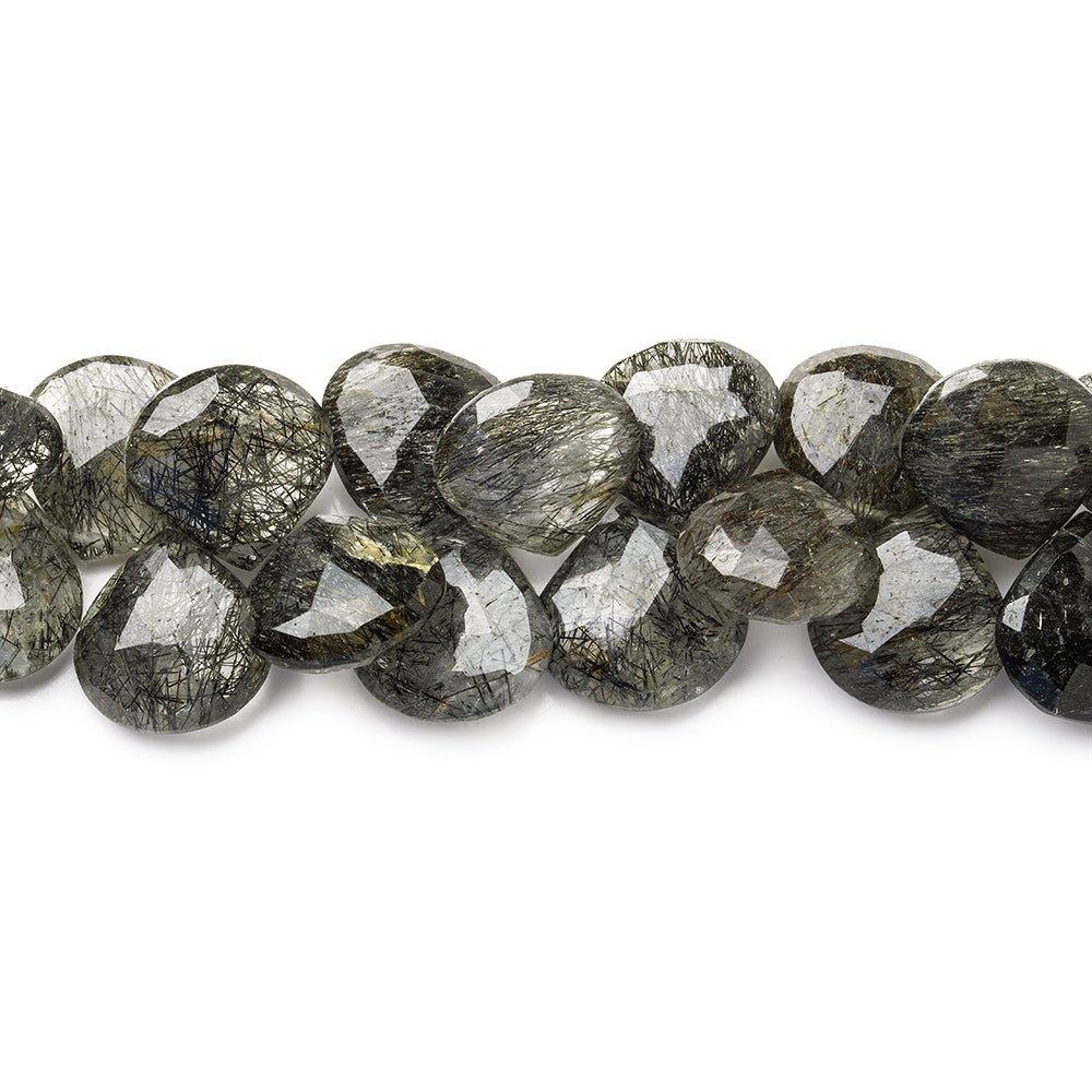 12x12-15x15mm Black Tourmalinated Quartz faceted heart beads 8 inch 40 pieces - The Bead Traders