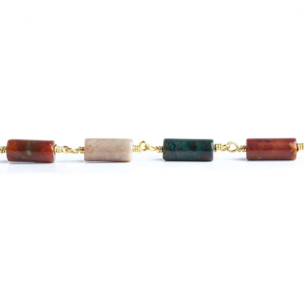 12x6mm Jasper Plain Tube Gold Plated Chain by the Foot 15 pieces - The Bead Traders