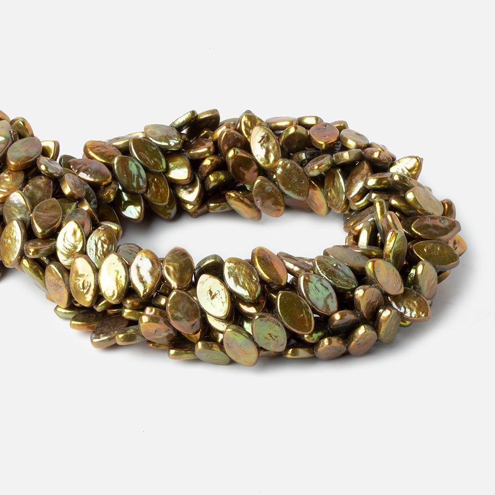 12x7-14x8mm Avocado Green Marquise Fancy Blister Freshwater Pearls 16 inch 49 pieces - The Bead Traders