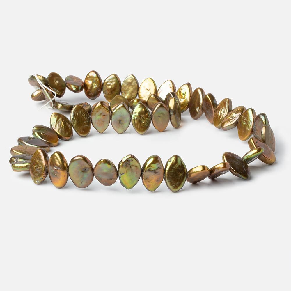 12x7-14x8mm Avocado Green Marquise Fancy Blister Freshwater Pearls 16 inch 49 pieces - The Bead Traders