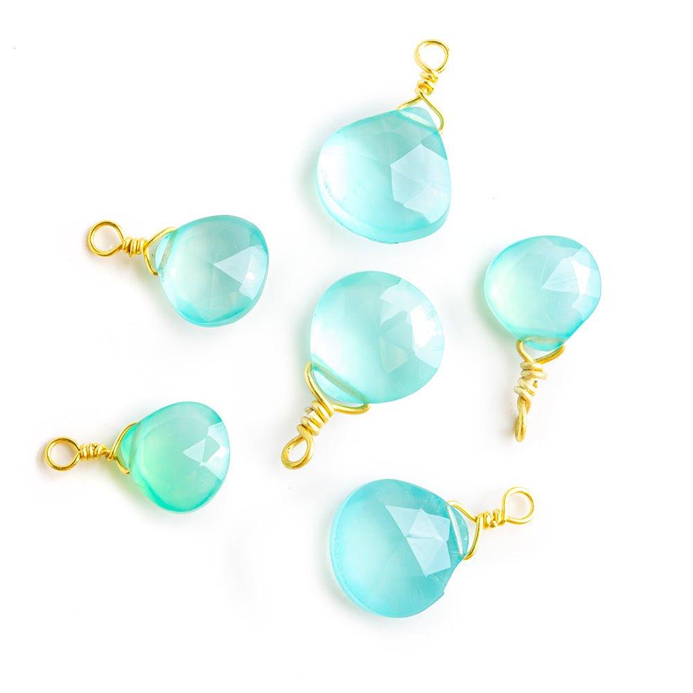 12x7.5mm-14.5x9.5mm Seafoam Blue Chalcedony Faceted Heart Wire Wrapped Focal Pendant 1 Piece - The Bead Traders
