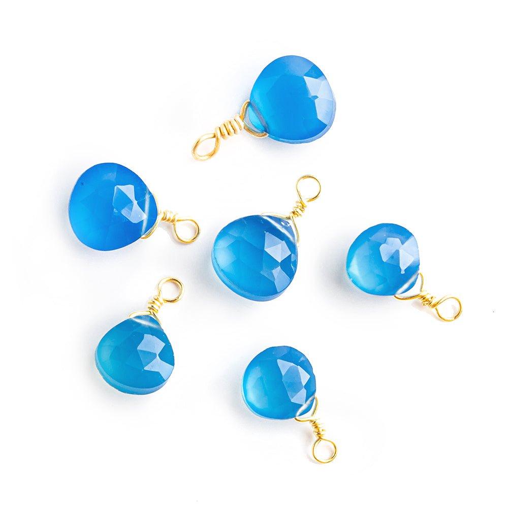 12x7mm-14x8mm Santorini Blue Chalcedony Faceted Heart Wire Wrapped Focal Pendant 1 Piece - The Bead Traders