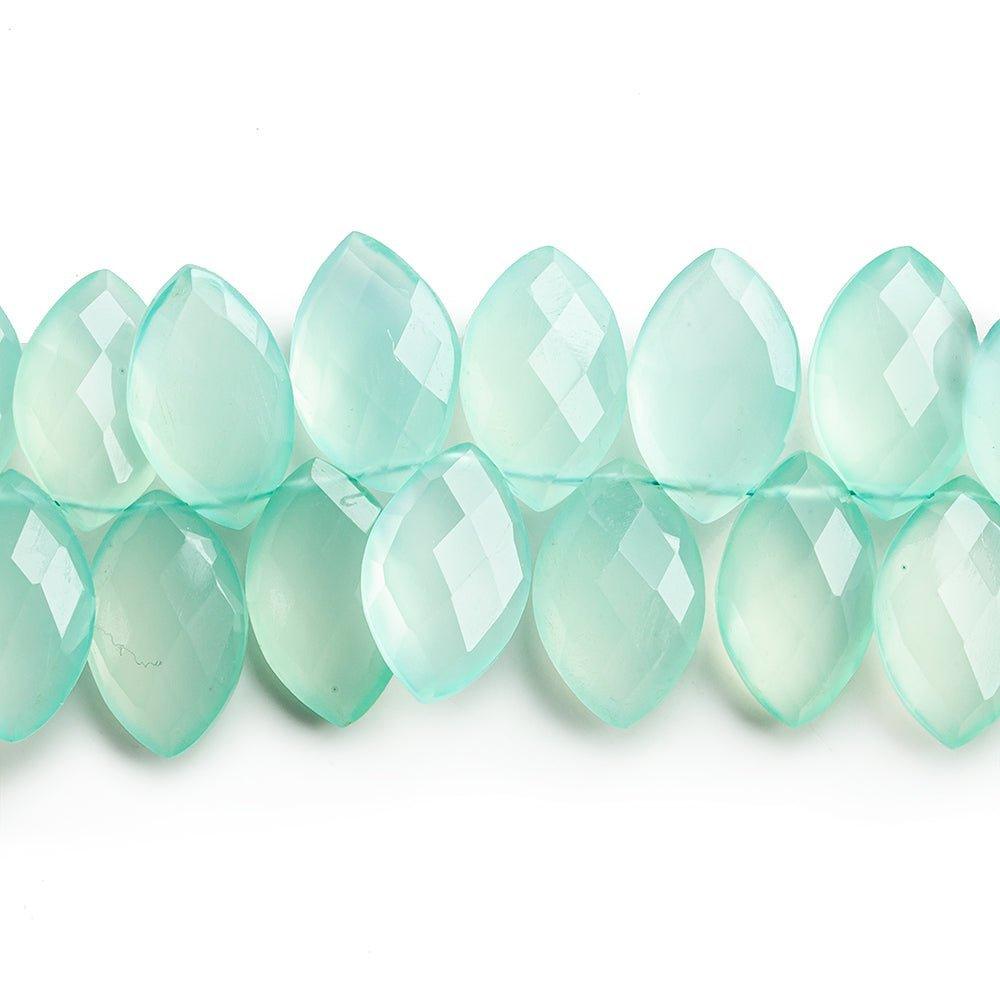 12x7mm Sea Blue Chalcedony top drilled faceted marquise 8 inch 53 beads - The Bead Traders