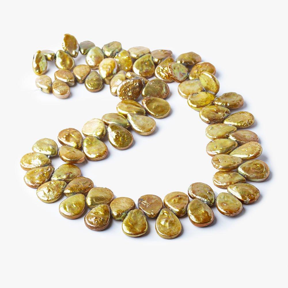 12x8-14x10mm Golden Green Pear Blister Freshwater Pearls 15 inch 60 pieces - The Bead Traders
