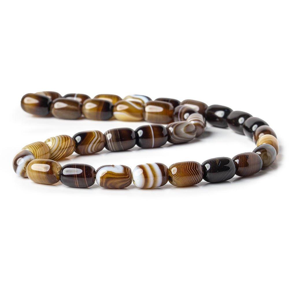 12x8mm Brown Banded Agate plain tube rice beads measure 15.5 inch 33 beads - The Bead Traders