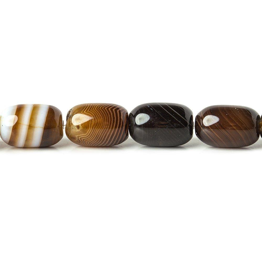 12x8mm Brown Banded Agate plain tube rice beads measure 15.5 inch 33 beads - The Bead Traders
