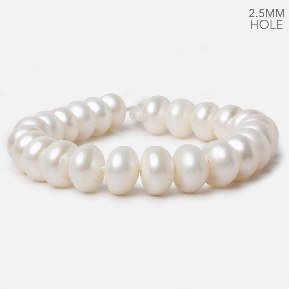 12x9-13x9mm White Button Large Hole pearls 8 inch 24 pieces - The Bead Traders