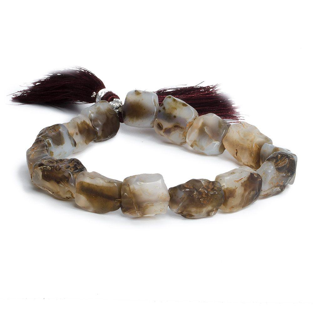 12x9-14x10mm Sepia Brown Agate Tumbled Hammer Faceted rectangle 8 inch 15 pcs - The Bead Traders