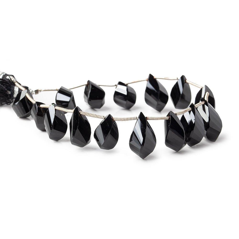 12x9.5-16x8mm Black Spinel Barrel Faceted Twists 7.5 inch 15 beads - The Bead Traders