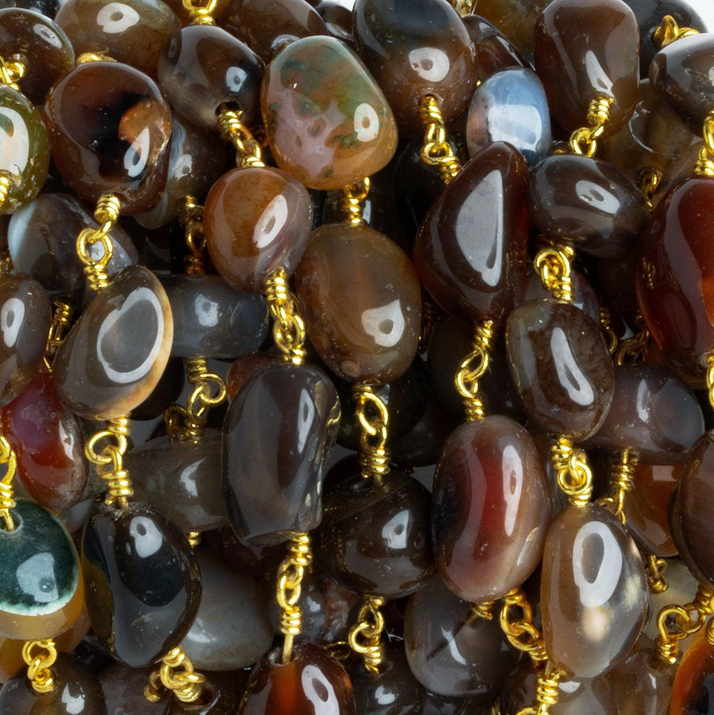12x9mm Brown Agate Plain Nugget Gold Chain 18 beads - The Bead Traders