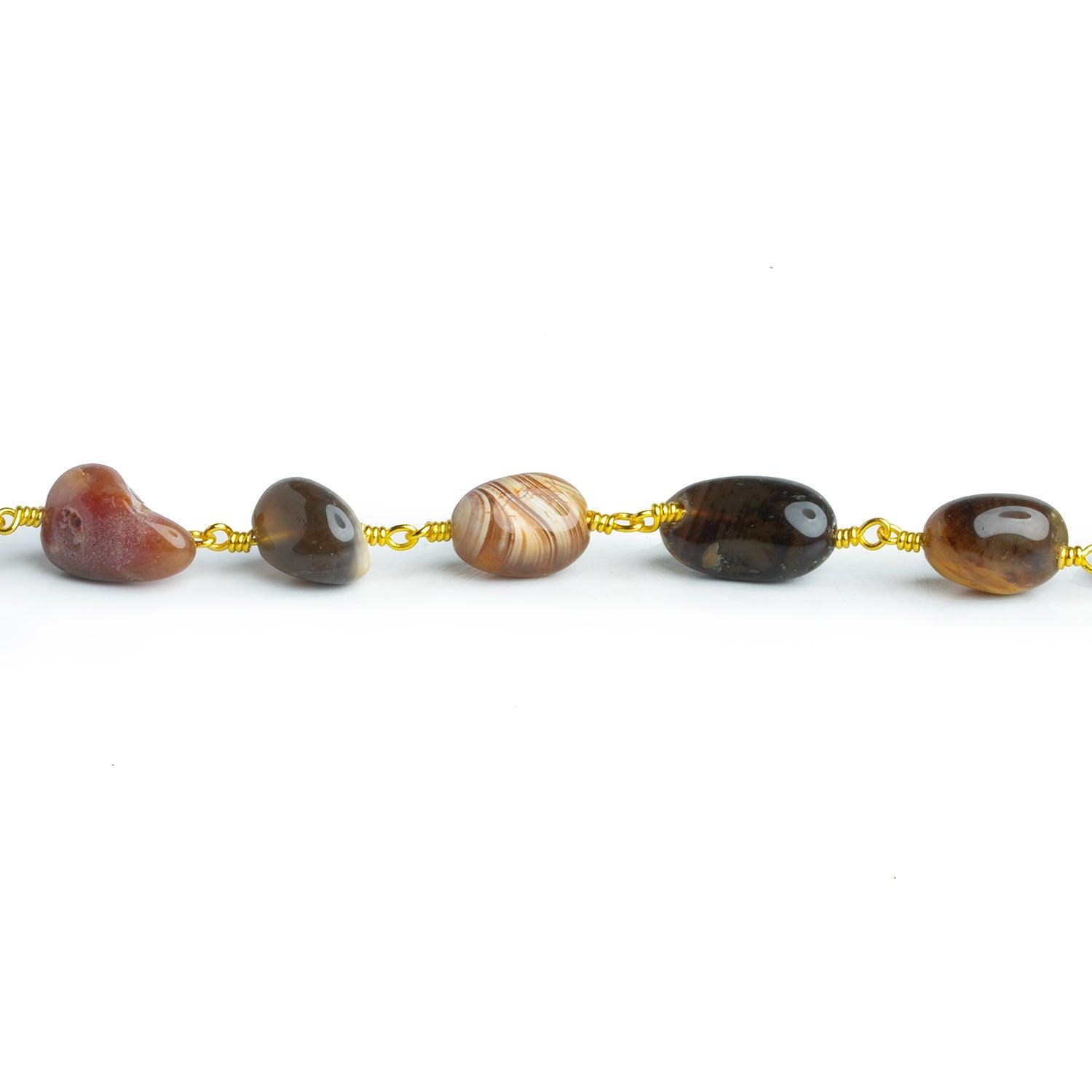 12x9mm Brown Agate Plain Nugget Gold Chain 18 beads - The Bead Traders