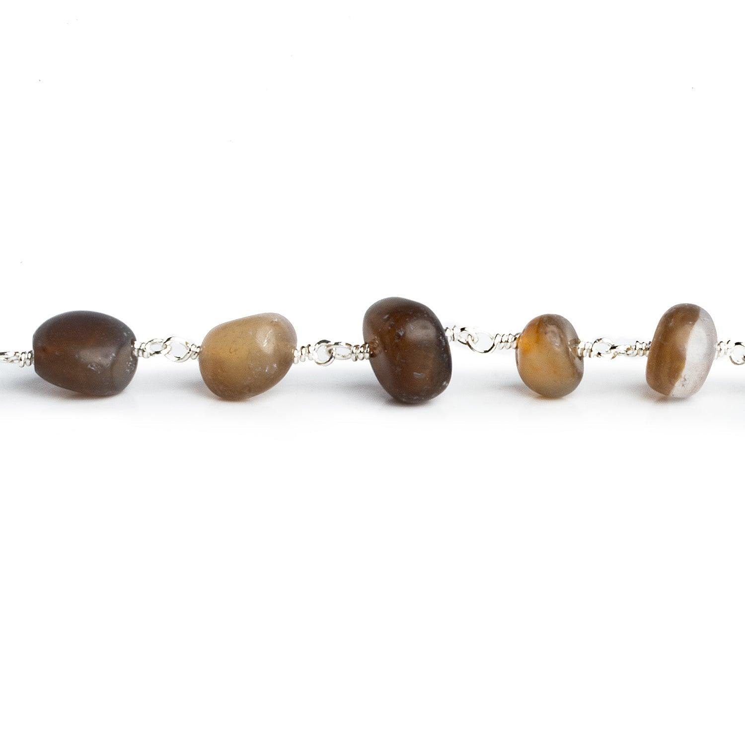 12x9mm Brown Agate Plain Nugget Silver Chain 18 beads - The Bead Traders