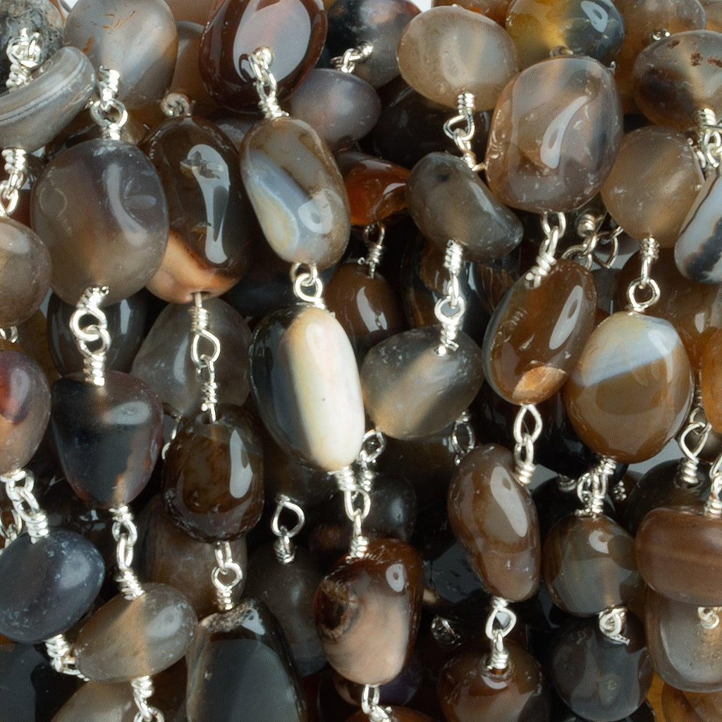 12x9mm Brown Agate Plain Nugget Silver Chain 18 beads - The Bead Traders