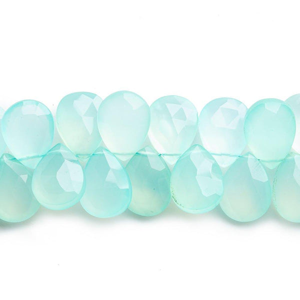 12x9mm Seafoam Blue Chalcedony faceted pears 8 inch 45 beads