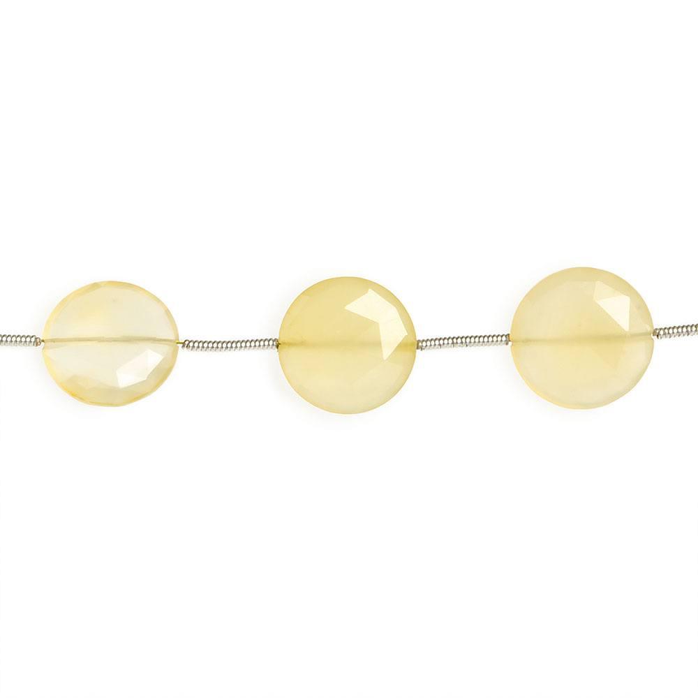 13-14mm Chiffon Yellow Chalcedony faceted coin beads 10 inch 11 pieces - The Bead Traders