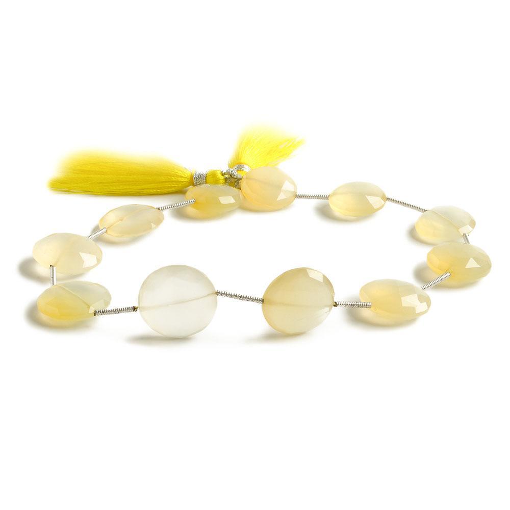 13-14mm Chiffon Yellow Chalcedony faceted coin beads 10 inch 11 pieces - The Bead Traders