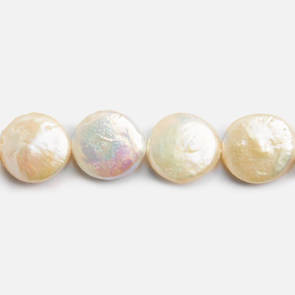 13-14mm Light Peach Freshwater Coin Pearls 15 inch 24 pieces - The Bead Traders