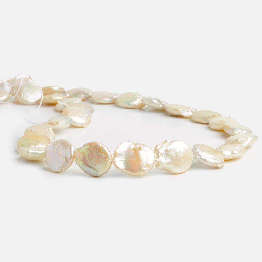 13-14mm Light Peach Freshwater Coin Pearls 15 inch 24 pieces - The Bead Traders