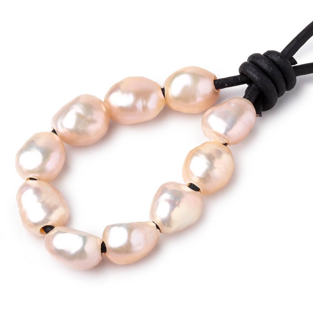 13-15mm Light Peach Large Hole Baroque Freshwater Pearls 16 inch 10pcs - The Bead Traders