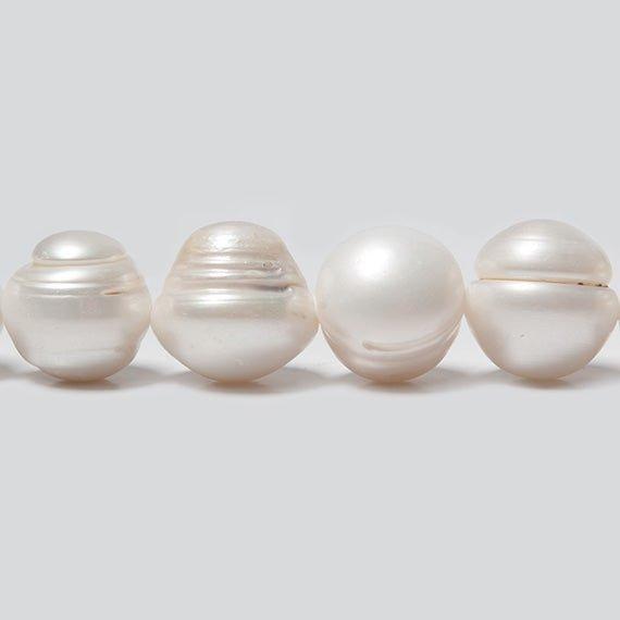 13-15mm White Ringed Baroque Side Drilled Freshwater Pearls 14.5 in 28 pcs - The Bead Traders