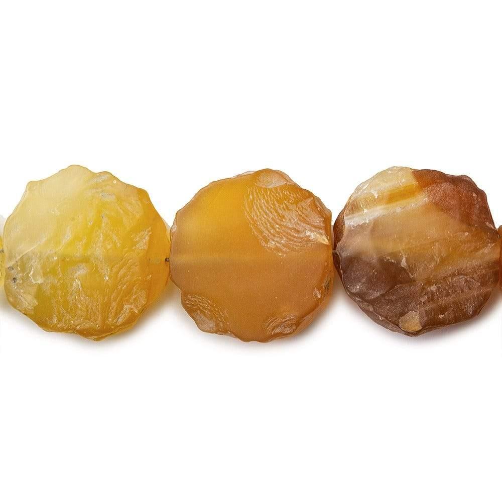 13-16mm Buttery Yellow Agate Beads Hammer Faceted Coins 8 inch 14 pcs - The Bead Traders