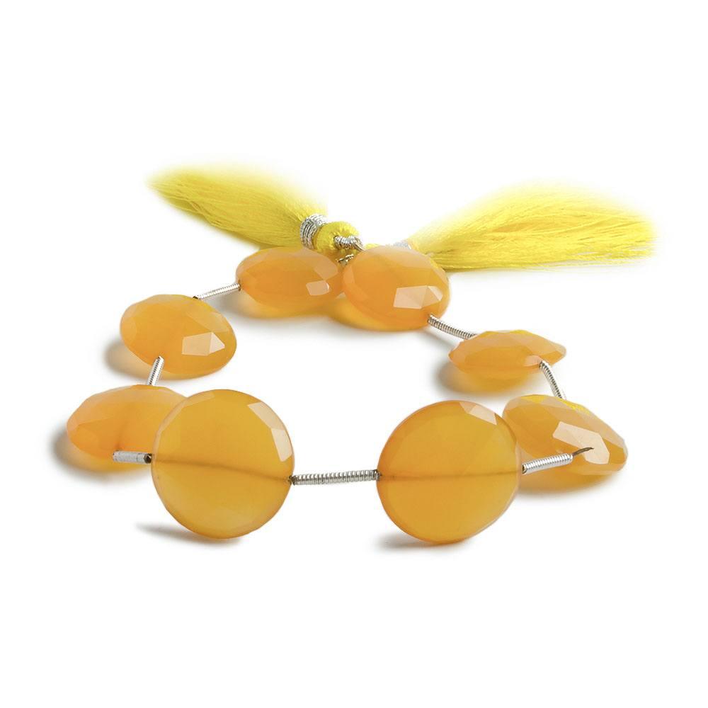 13-16mm Daffodil Yellow Chalcedony faceted coin beads 7 inch 8 pieces - The Bead Traders