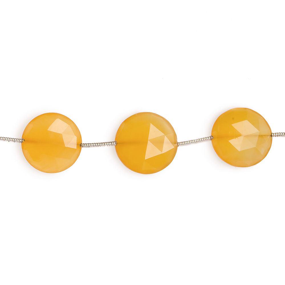 13-16mm Daffodil Yellow Chalcedony faceted coin beads 7 inch 8 pieces - The Bead Traders