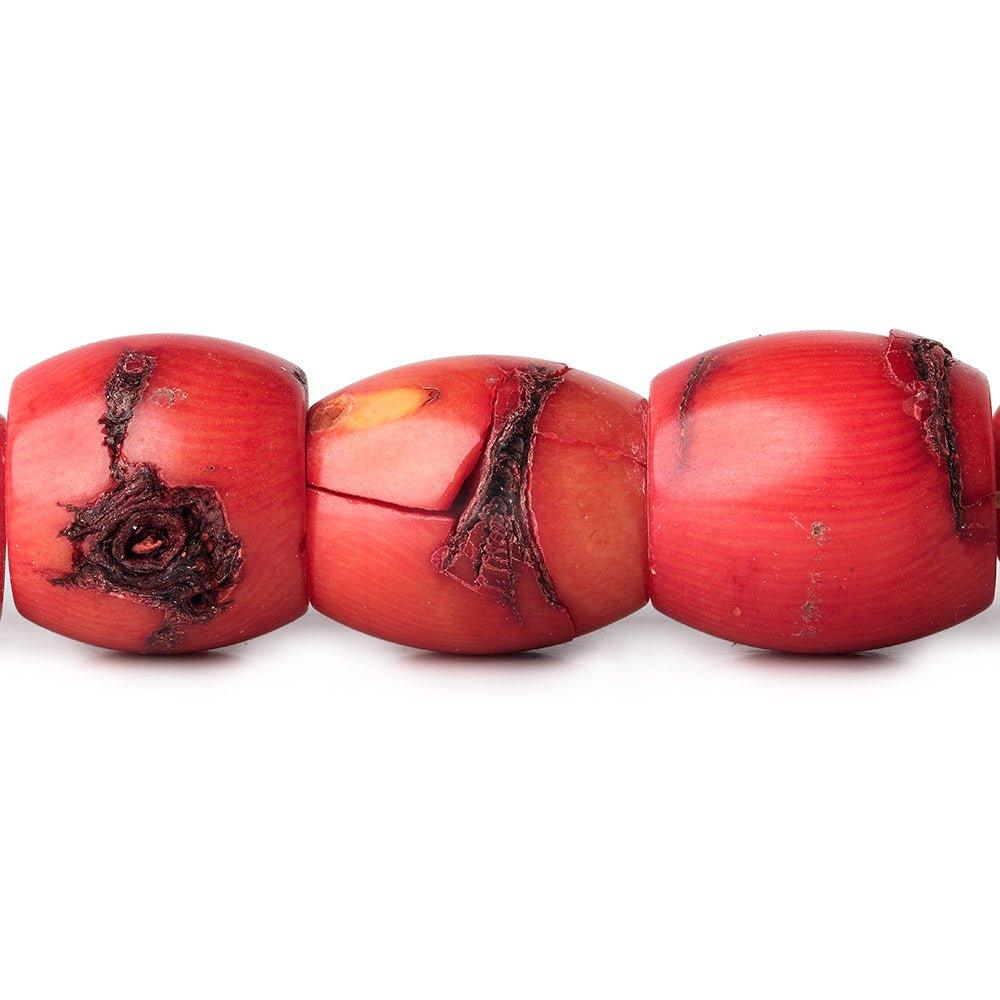13 - 17mm Red Coral barrel Bead 16 inch 38 pieces - The Bead Traders