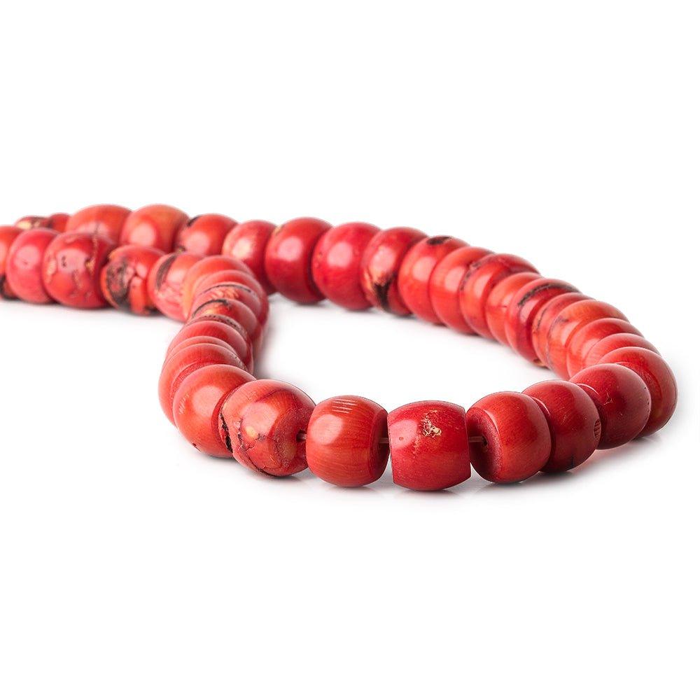 13 - 17mm Red Coral barrel Bead 16 inch 38 pieces - The Bead Traders