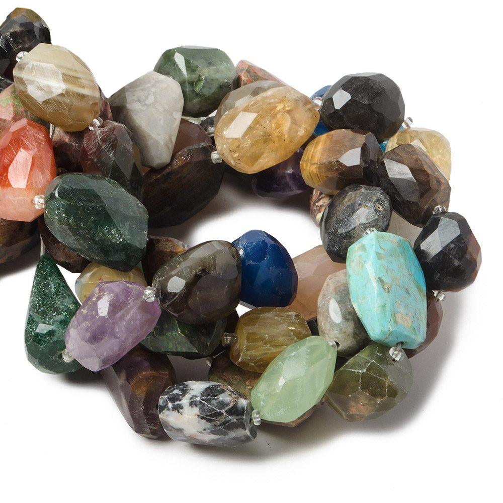13-21mm Multi Gemstone Faceted Nugget Beads 15 inch 19 pieces - The Bead Traders